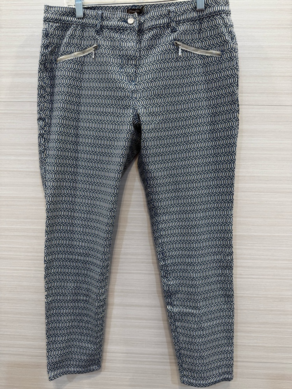 J. McLaughlin Geometric Print Skinny Stretch Pants Blue & Tan Zippers size 14